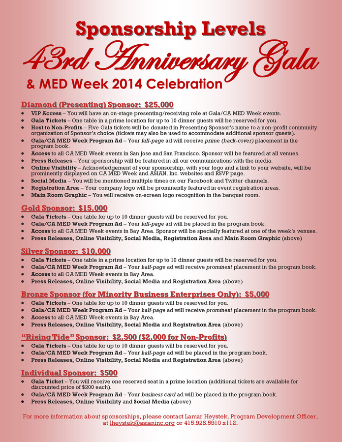 Gala 2014 Sponsorship Levels Gala 2014 Sponsorship Levels
